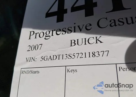 2007 Buick Rainier Cxl z USA, uszkodzony, nr VIN 5GADT13S572118377